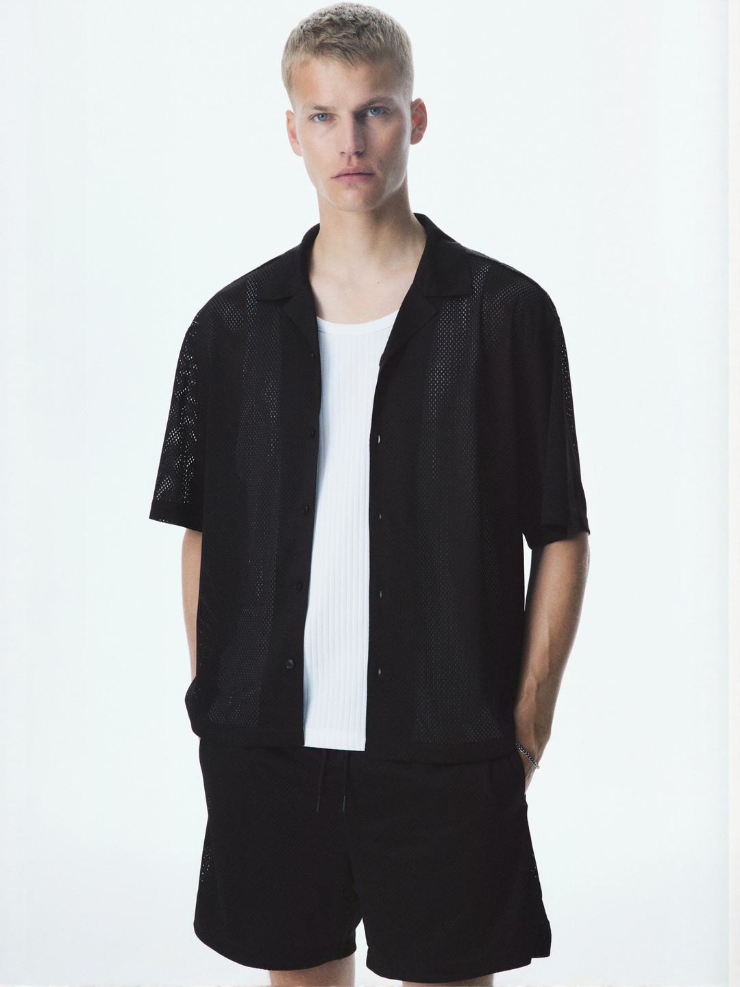 H&M Loose Fit Mesh Resort Shirt