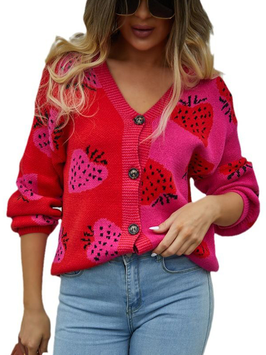StyleCast Women Graphic Printed V-Neck Regular Cardigan