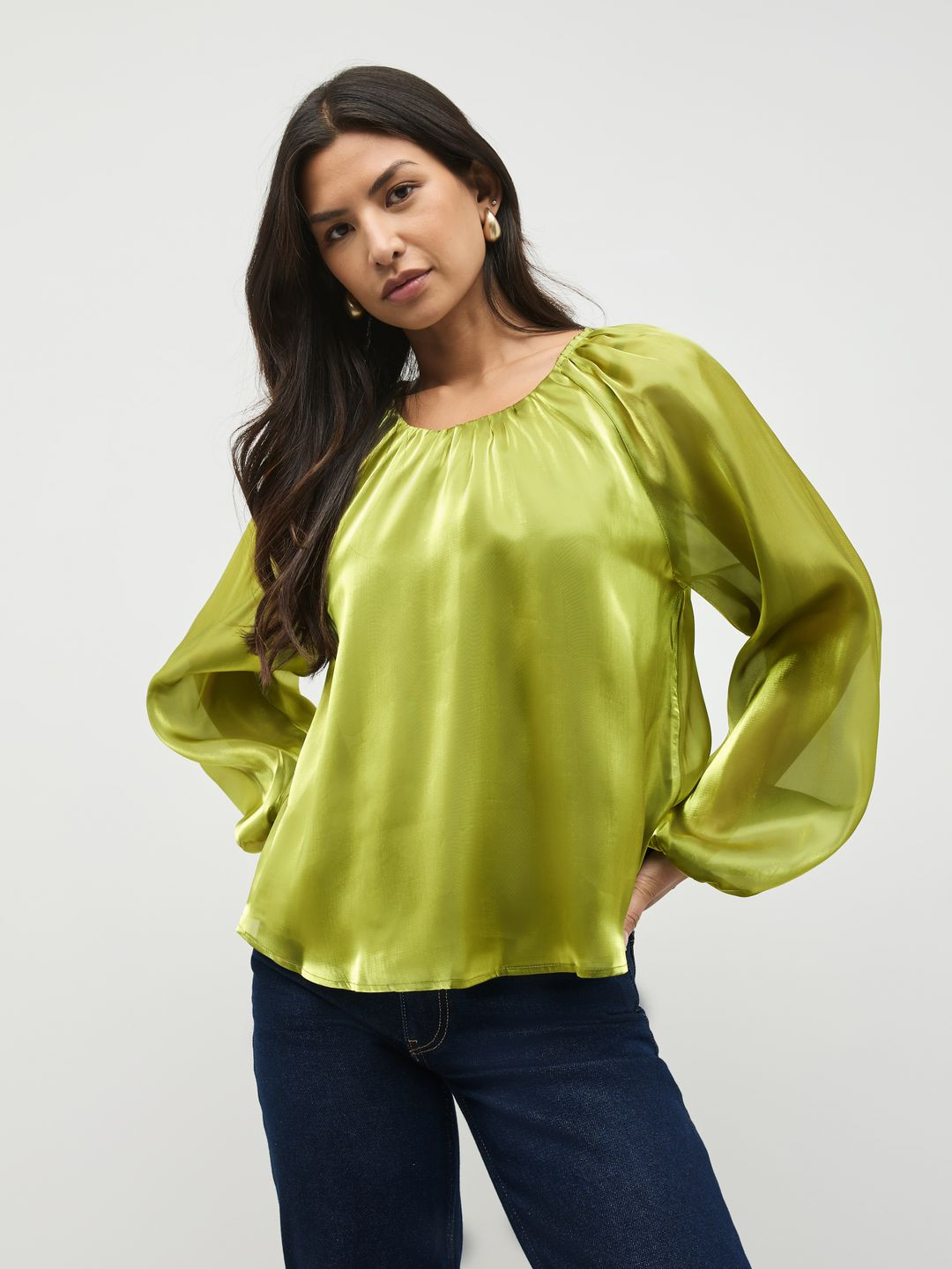 NEXT Puff Sleeve Sheen Top