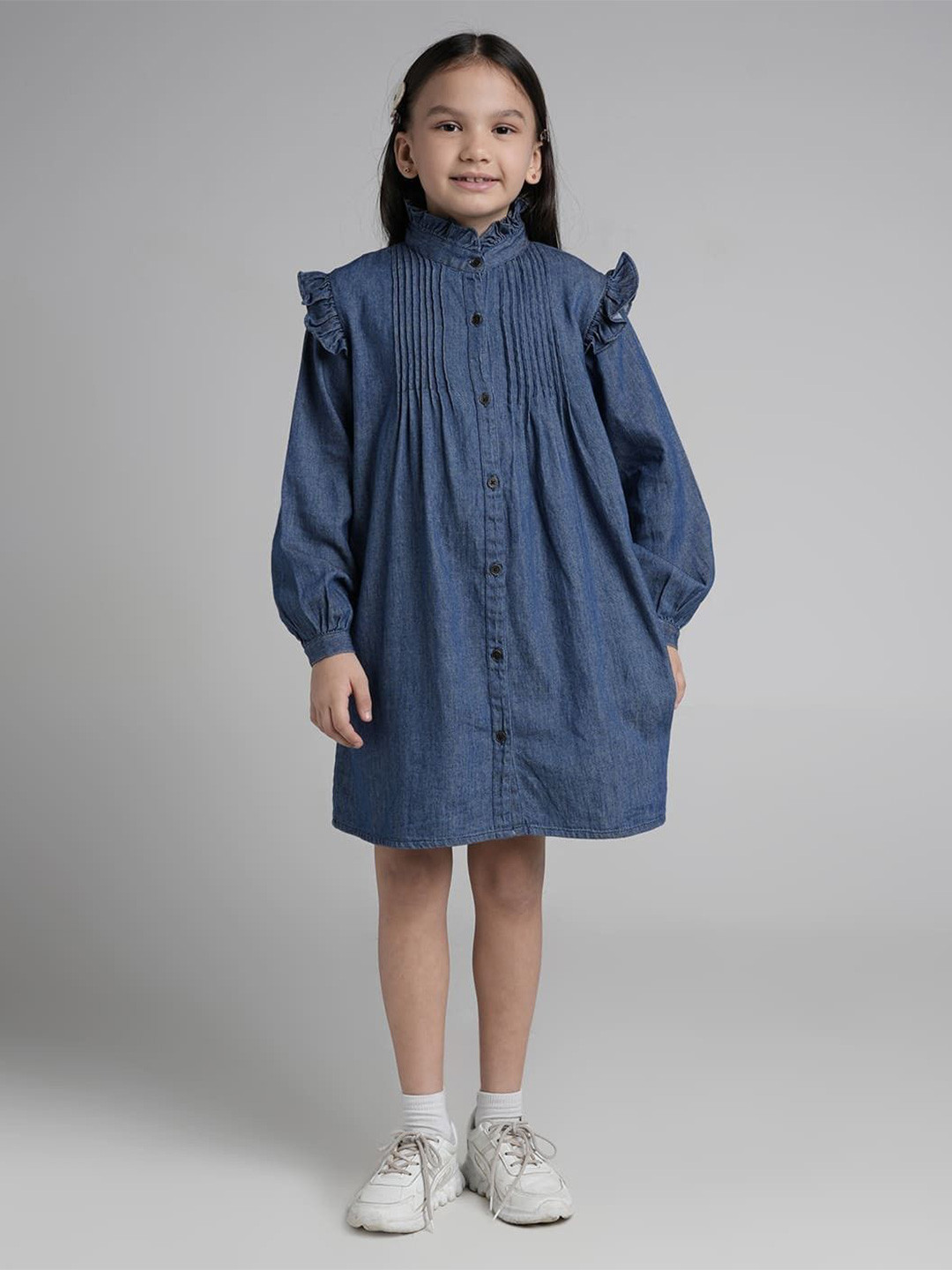 UNDER FOURTEEN ONLY Girls Shirt Collar Shirt Dress