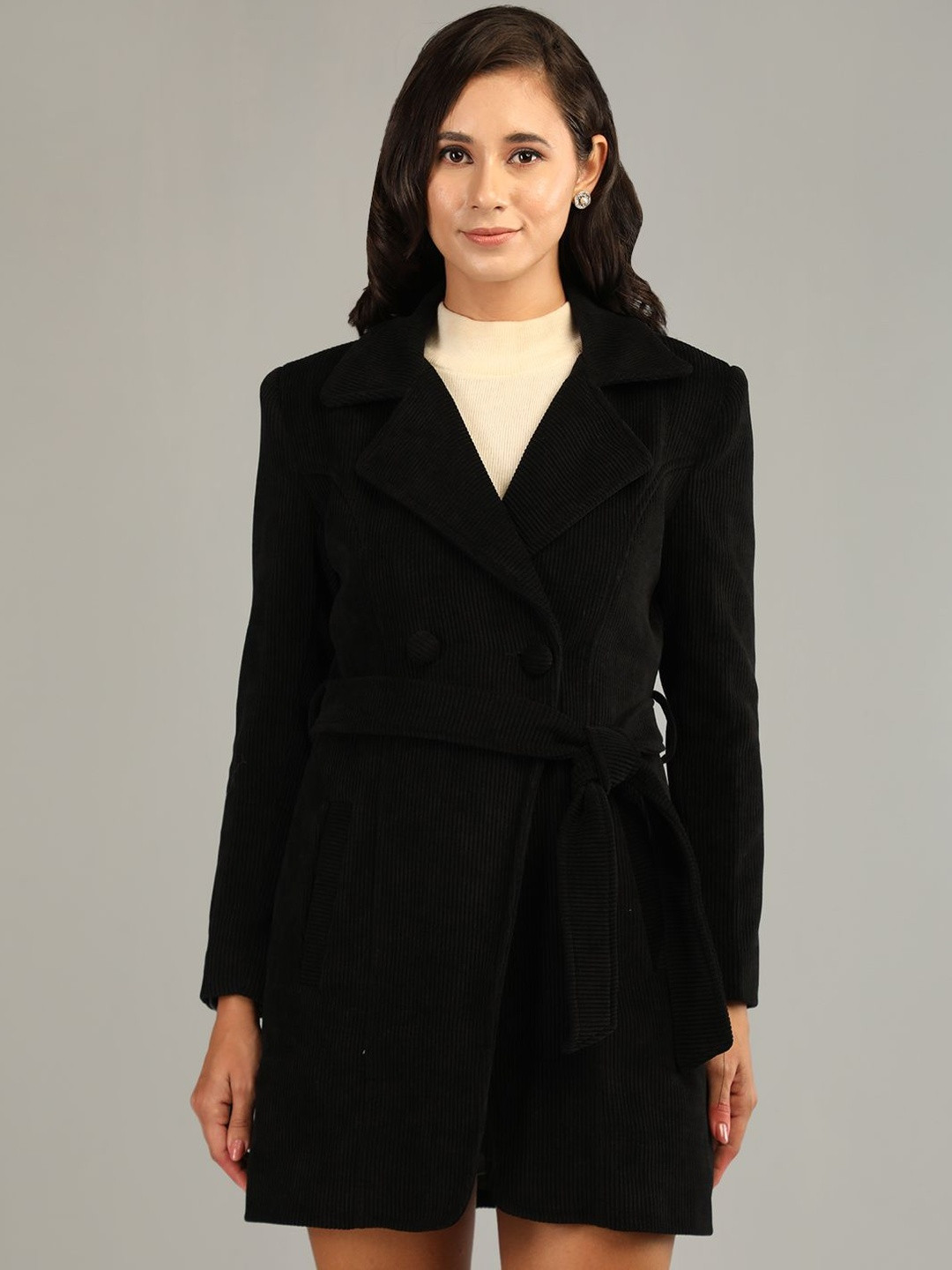 Roadster Women Black Casual Regular Fit Single Breasted Coat