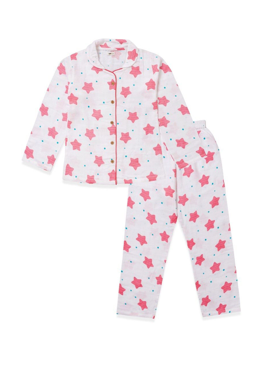 Koala Kidz Girls Muslin Cotton Shirt Collar Shirt & Pyjamas