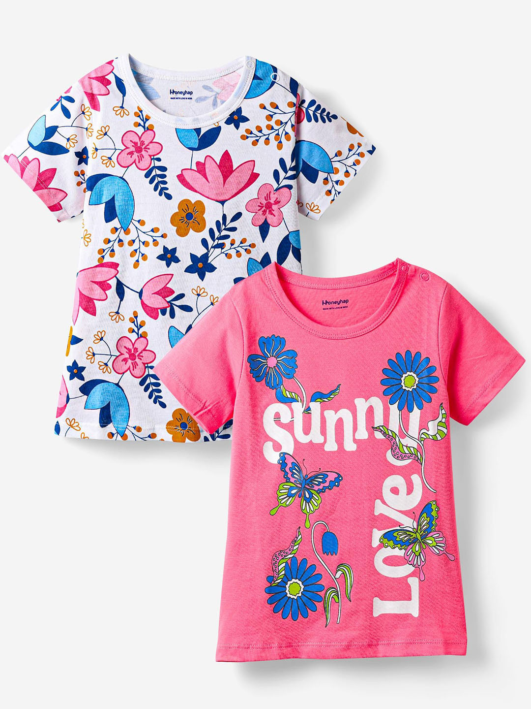 Honeyhap Girls Pack of 2 Cotton Knit T-Shirts