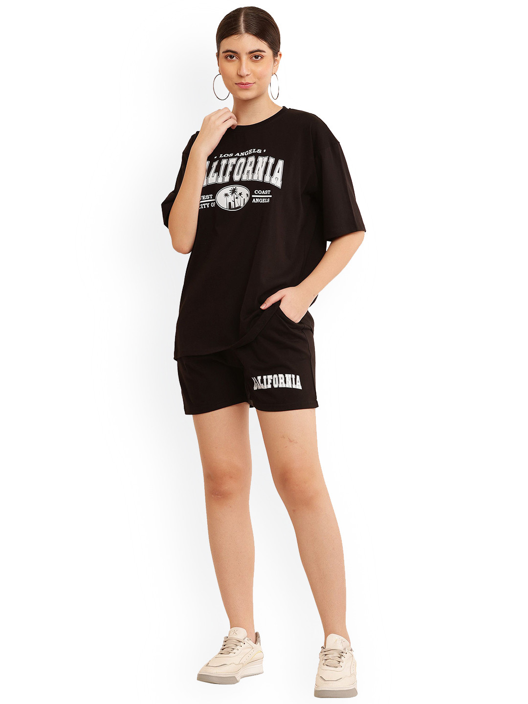 PRIYA POINT Typography Printed Pure Cotton T-shirt And Short