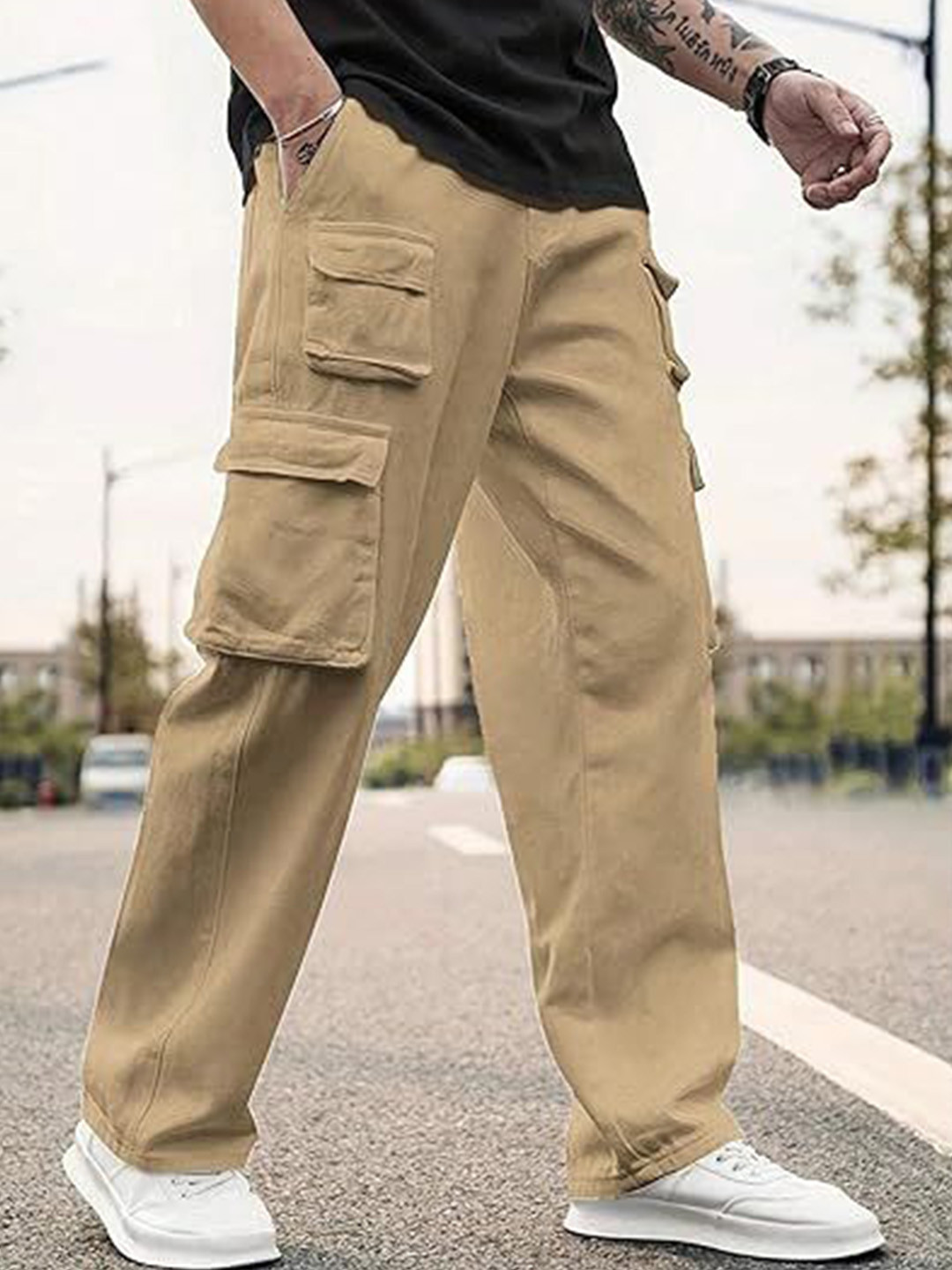 WINSUNITY Men Mid Rise Easy Wash Cargos Trousers