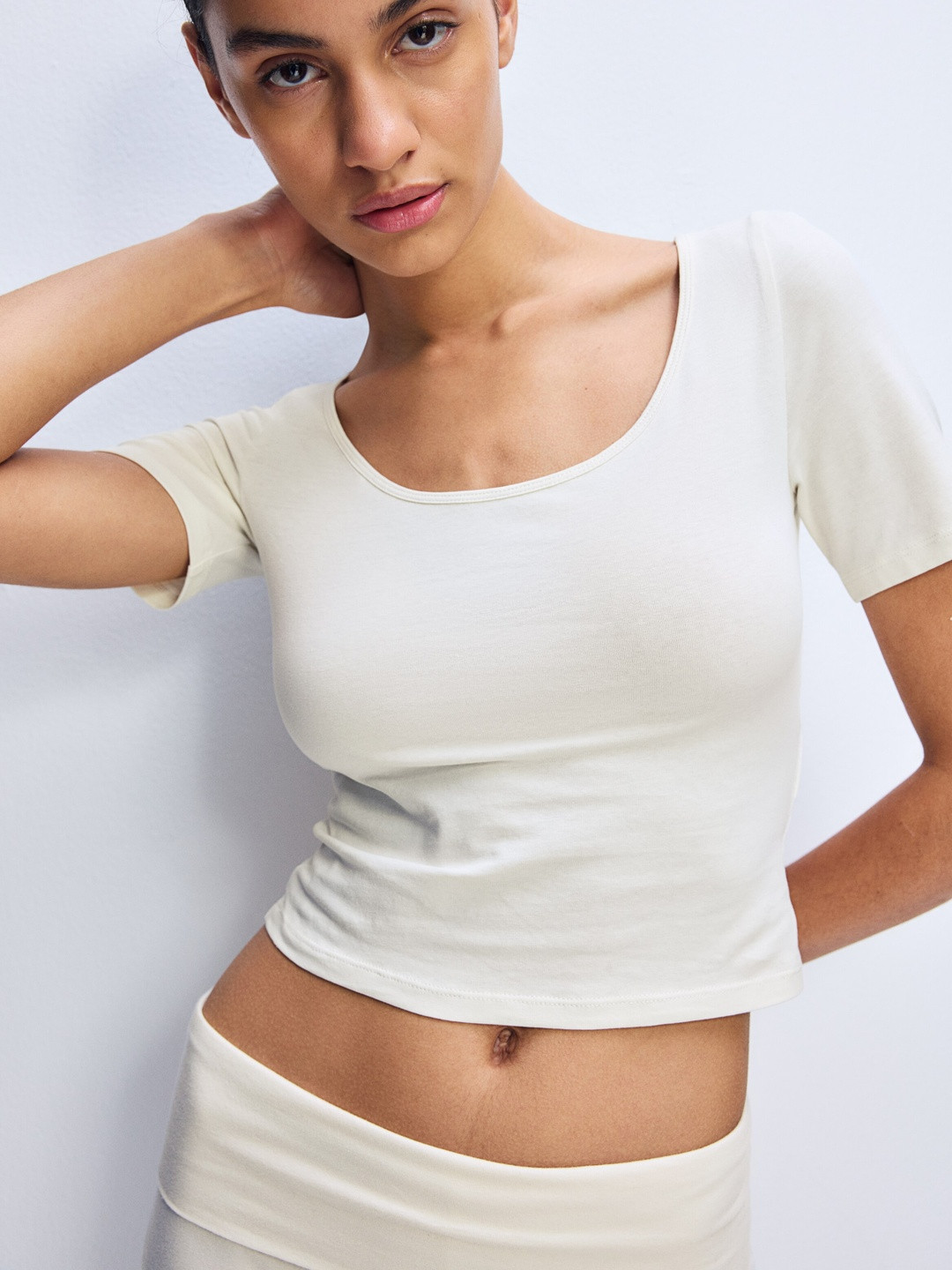 H&M Cropped Scoop-Neck T-Shirt