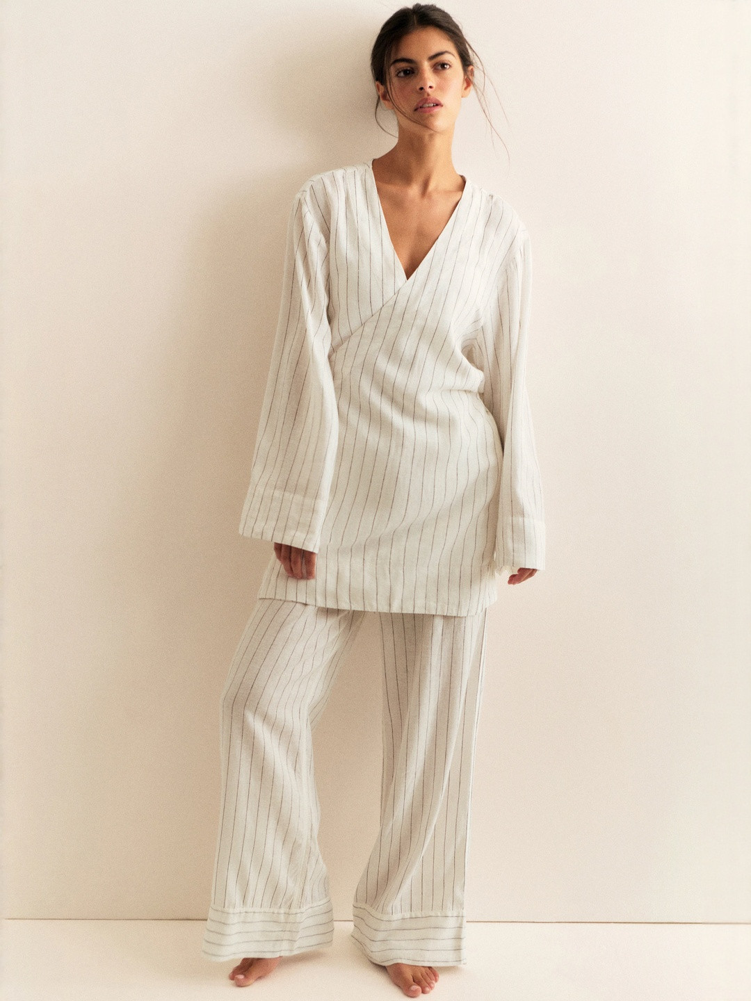 H&M Women Linen-Blend Dressing Gown