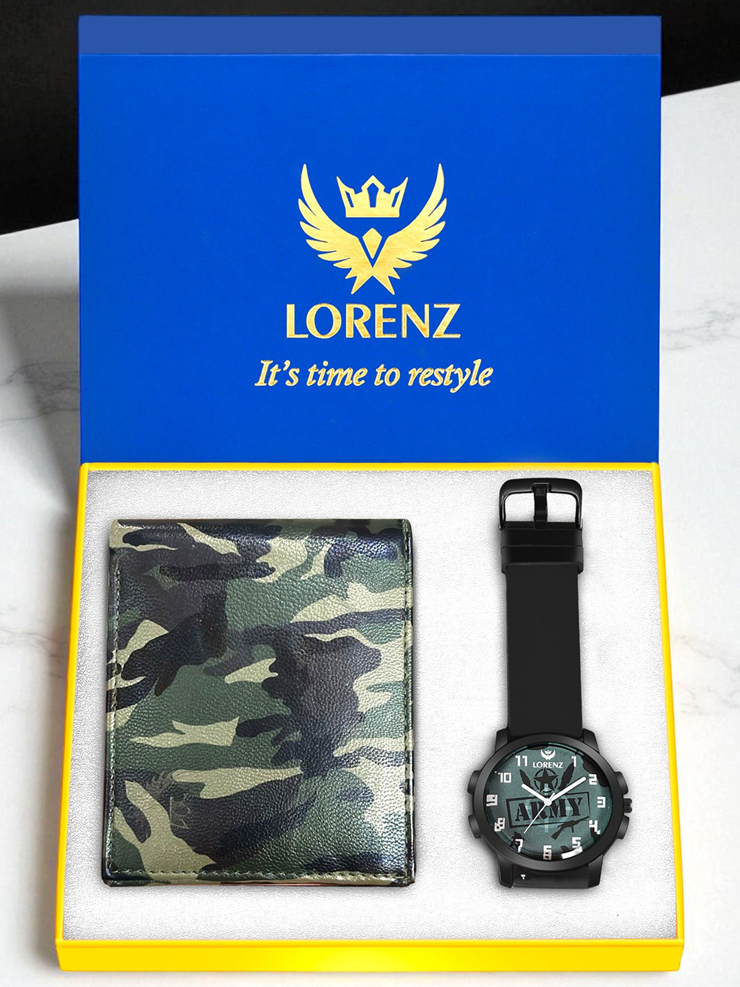LORENZ Men Accessory Gift Set of Watch & Army Design Wallet