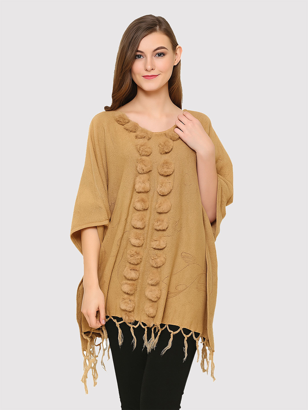 HAUTEMODA Woollen Kaftan Poncho Tie-Up Shrug