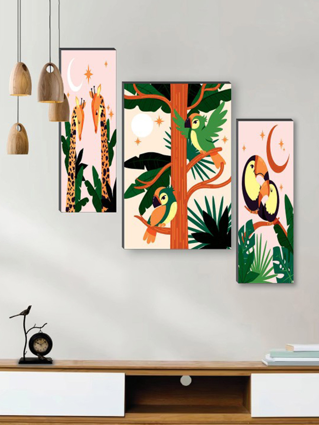 SAF Pink 3-Pieces Preety Flower Pot UV Textured Self Adeshive Frame Painting Wall Art