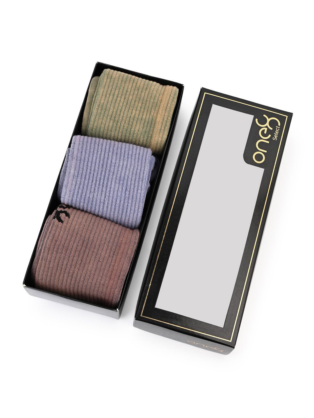 One8 Men Pack Of 3 Patterned Stonewash Finish Cotton Calf-Length Crew Socks