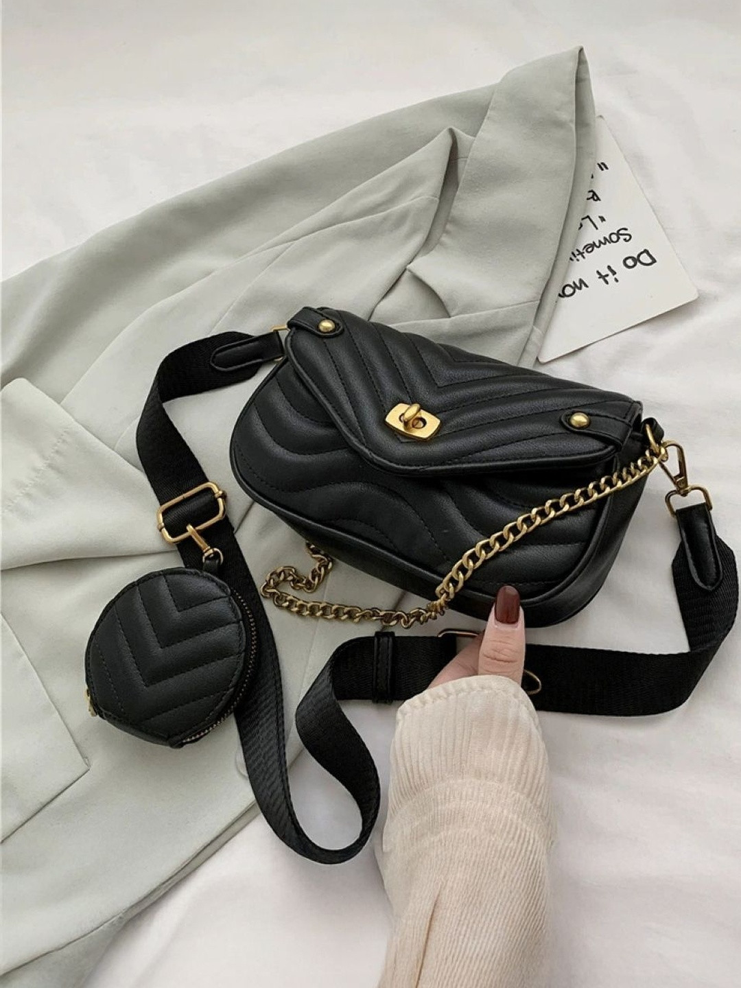 CORSICA Women Black Solid Lace Polyester Regular Casual Sling Bag