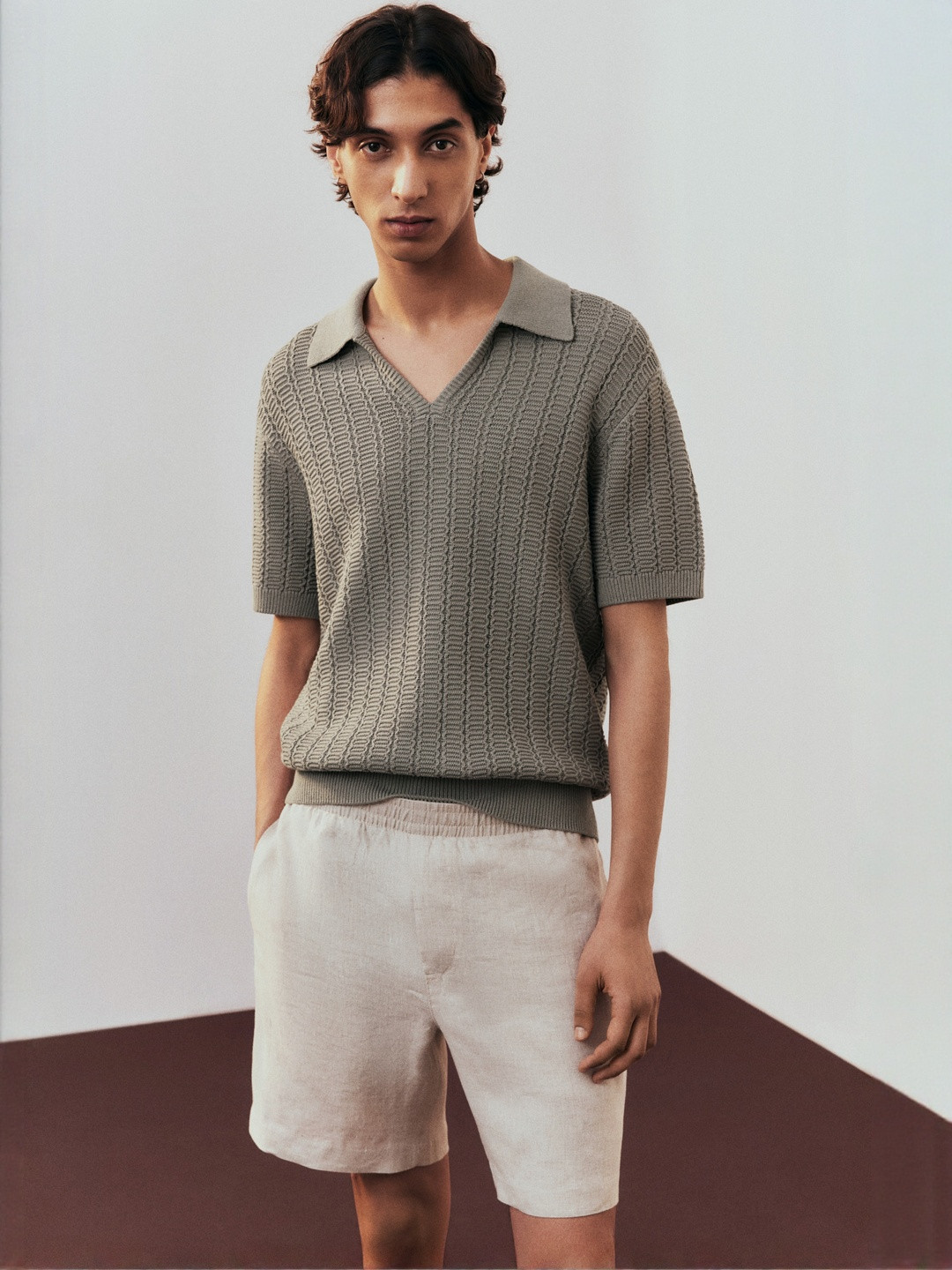 H&M Regular Fit Textured-Knit Polo Shirt