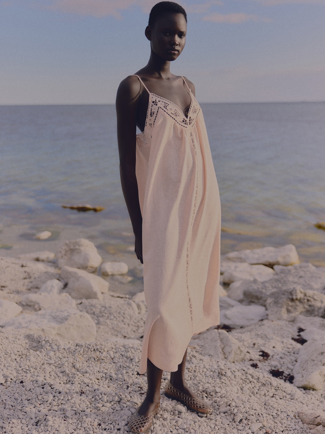 H&M Broderie Anglaise Tie-Strap Dress