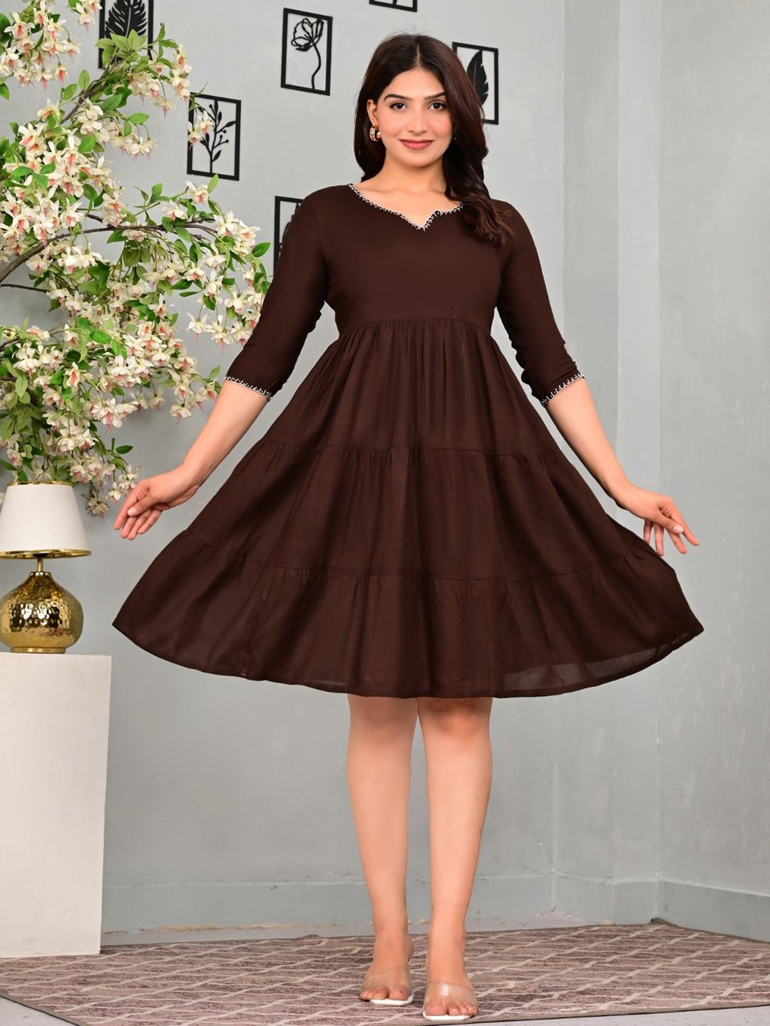 MAJISA HUB Women V-Neck Fit & Flare Dress