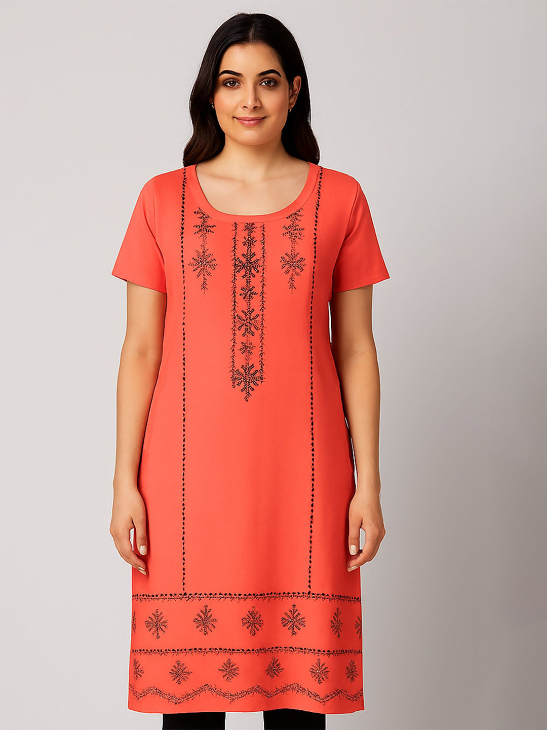 SANDPIPER Women Embroidered Ethnic Motifs Cotton Straight Kurta