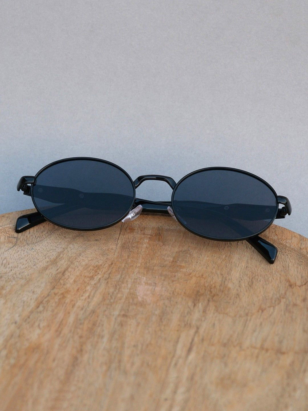 DukieKooky Unisex Black Lens & Black Oval Sunglasses With UV Protected Lens FZSG006F