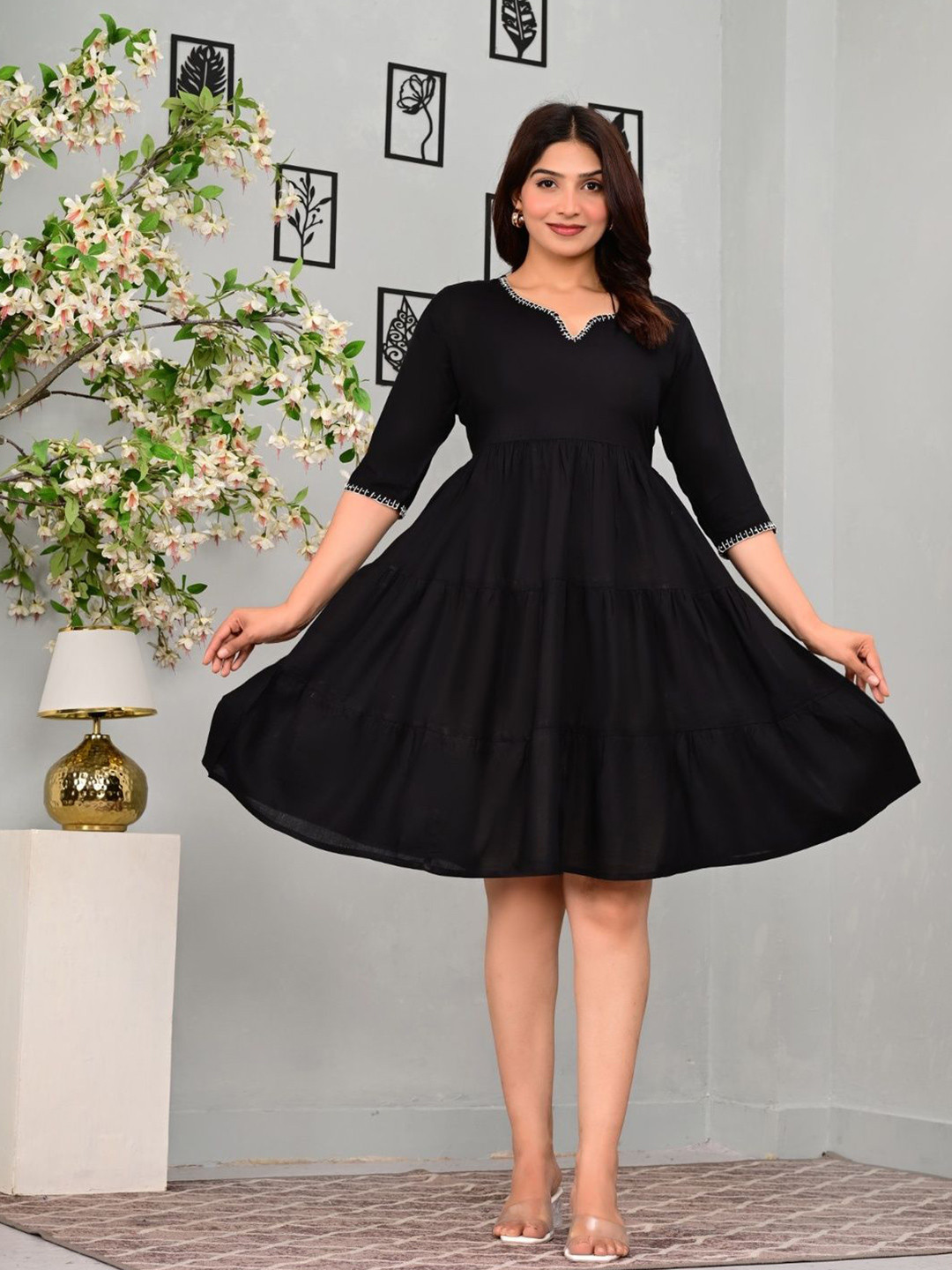 Set to Shine Shop Women V-Neck Fit and Flare Dress