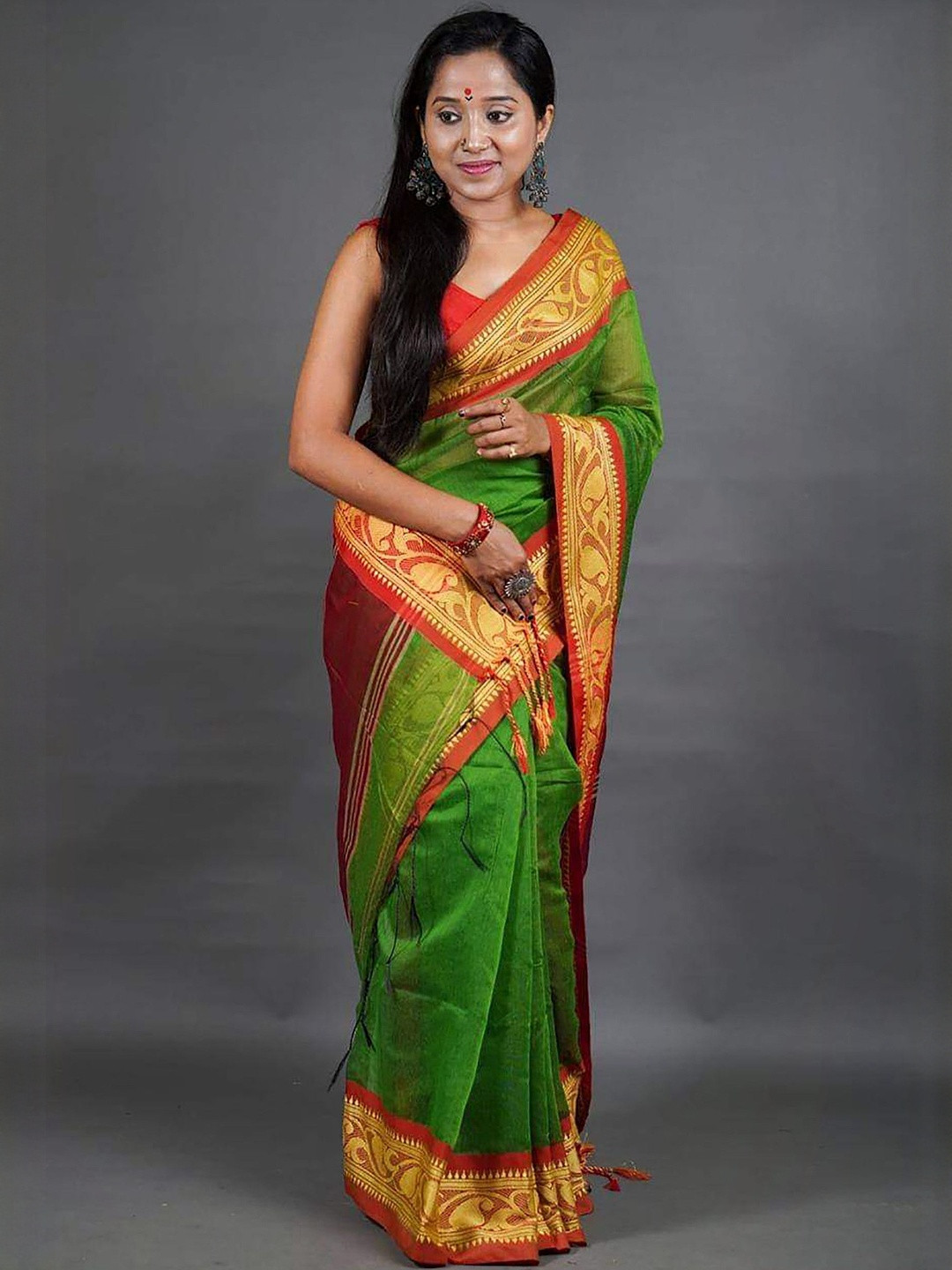 RIDDHIMAN FASHION Woven Design Zari Cotton Silk Paithani Saree With Unstiched Blouse