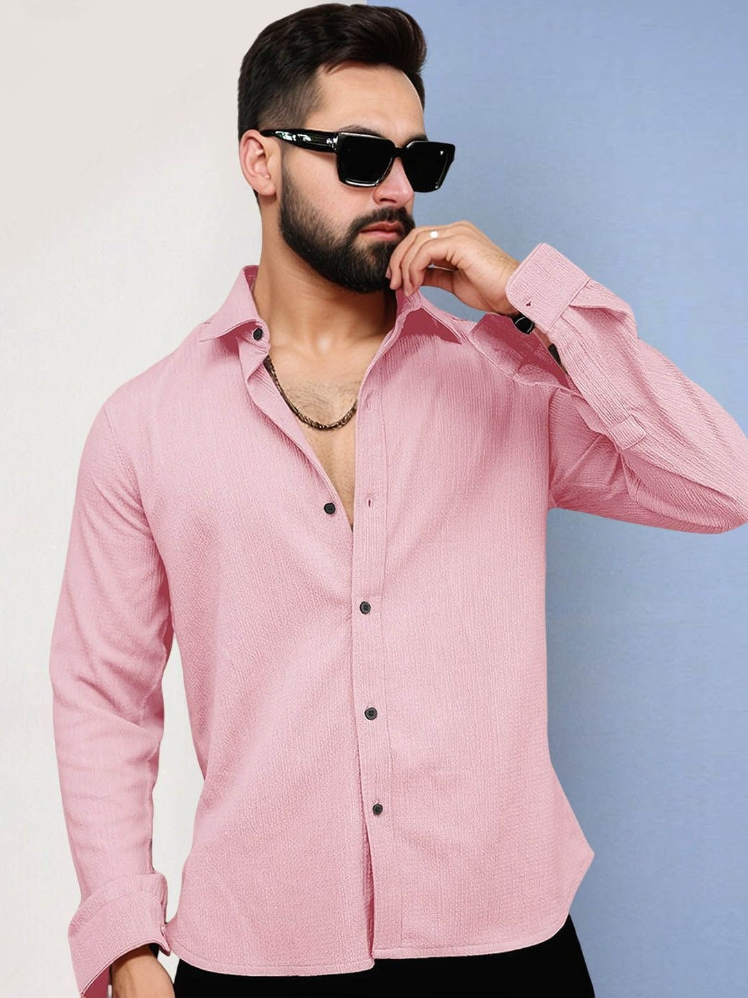 SZN Men Solid Spread Collar Long Sleeve Regular Shirt