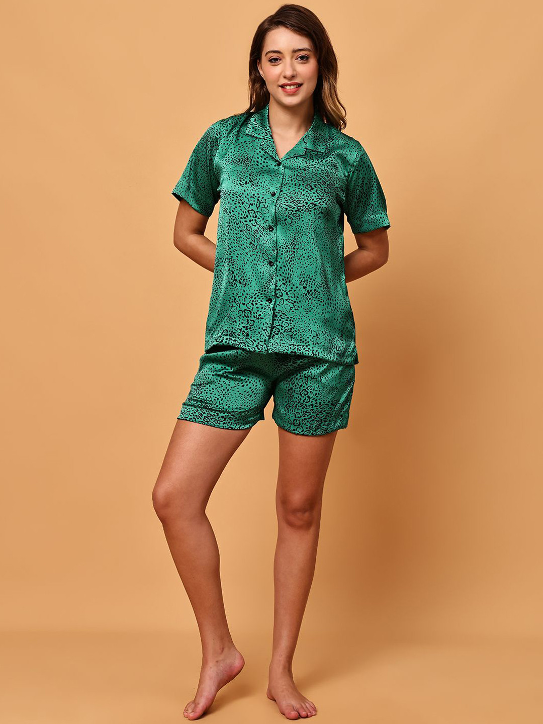 Blissence Snake Women Printed Lapel Collar Shirt With Shorts Night Suit