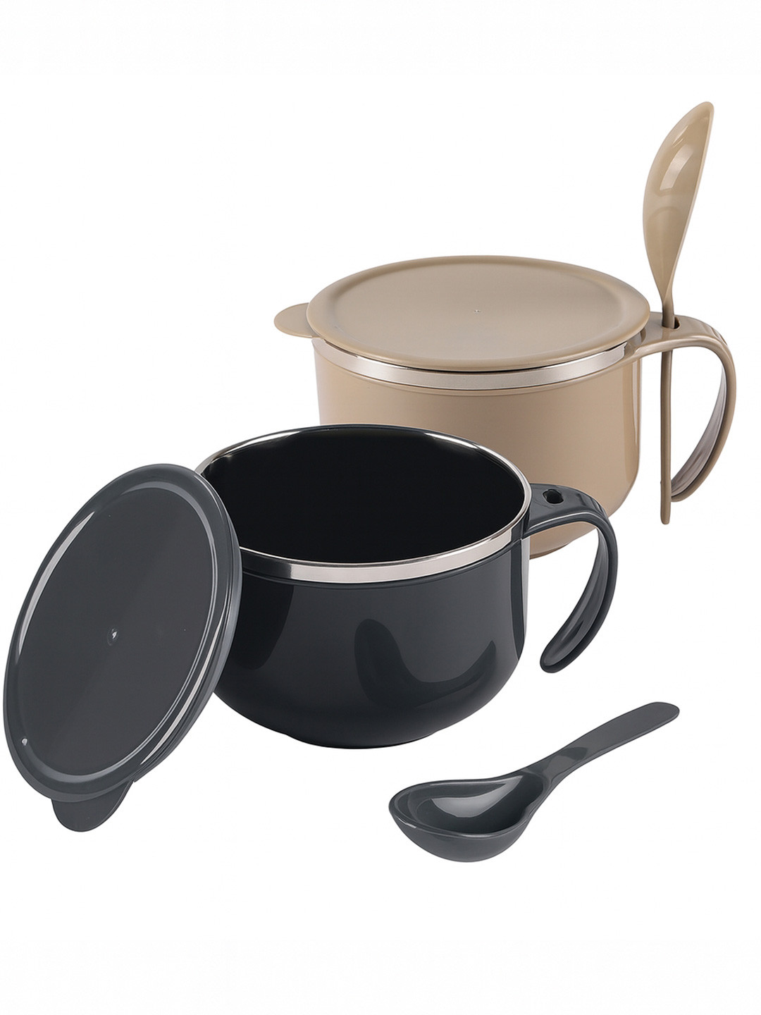 Aura Grey 2 Pcs Airtight-Lid 600ml Soup Bowl with Spoon & Holder Leakproof Food Container