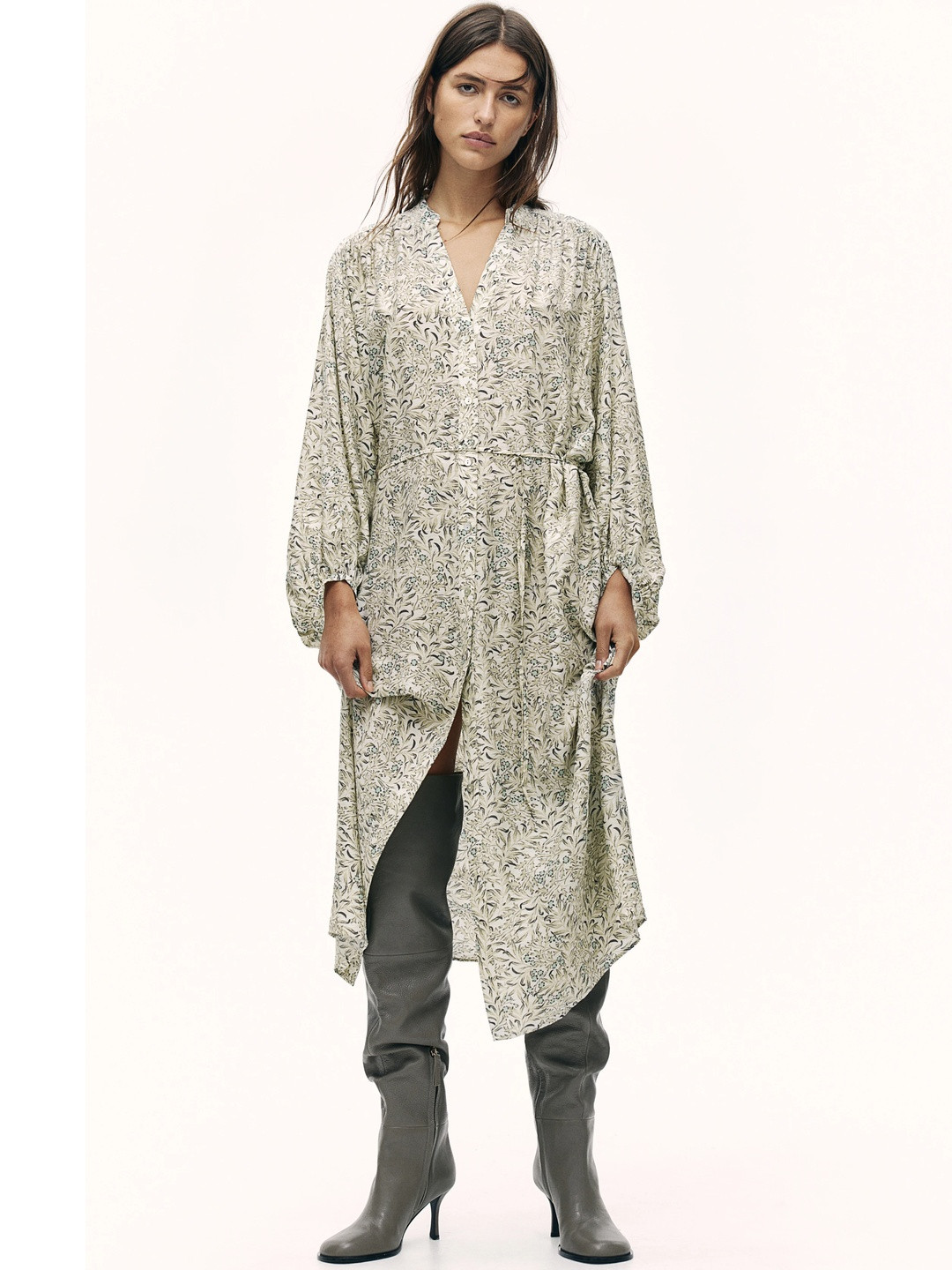 H&M Women Patterned Tie-Belt Dress