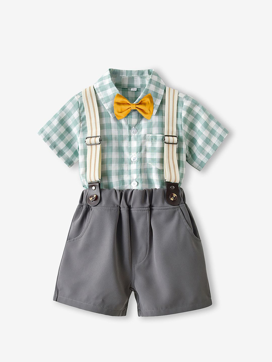 JC SPARKLE Boys Checked Shirt With Shorts & Suspenders