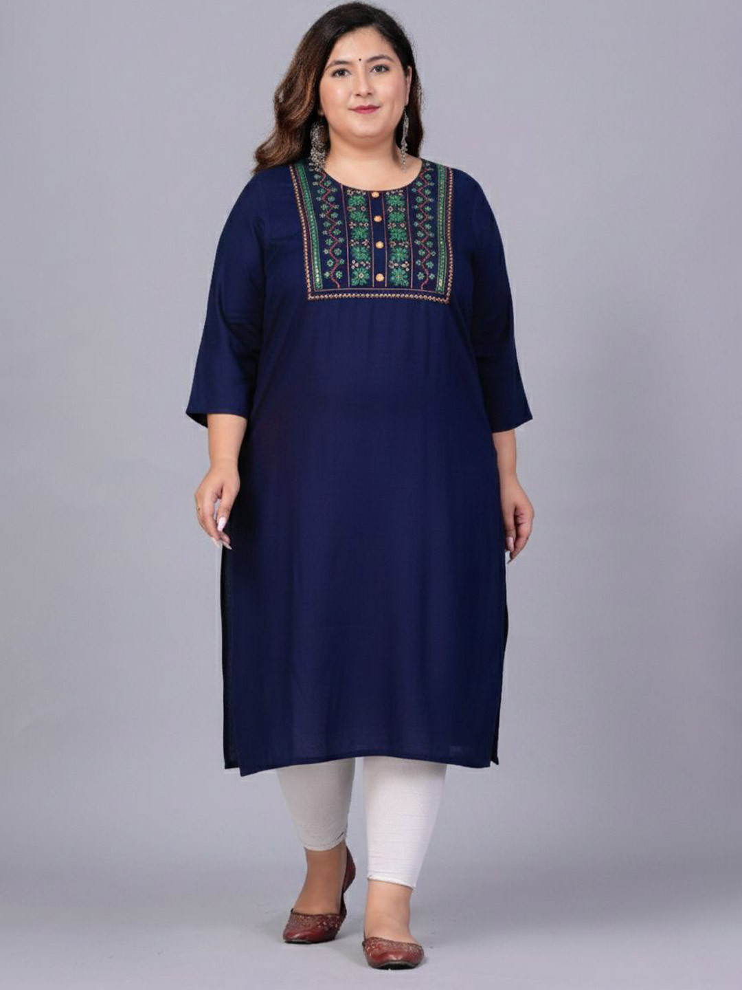 BAESD Women Ethnic Motif Embroidered Mirror Work Plus Size Kurta