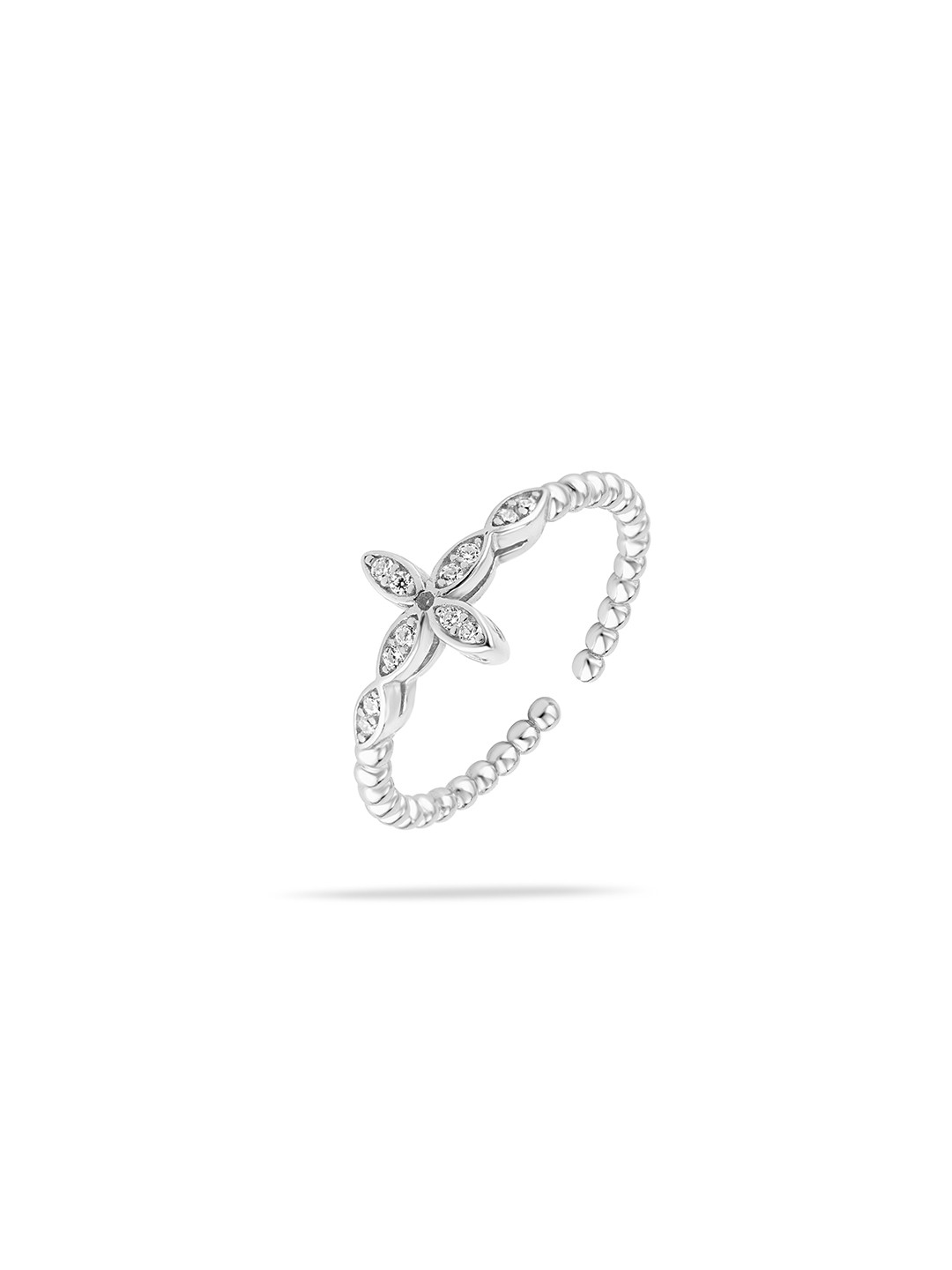 SRIYA Women 925 Sterling Silver Cubic Zirconia Stone-Studded Adjustable Finger 4 Leaf Ring