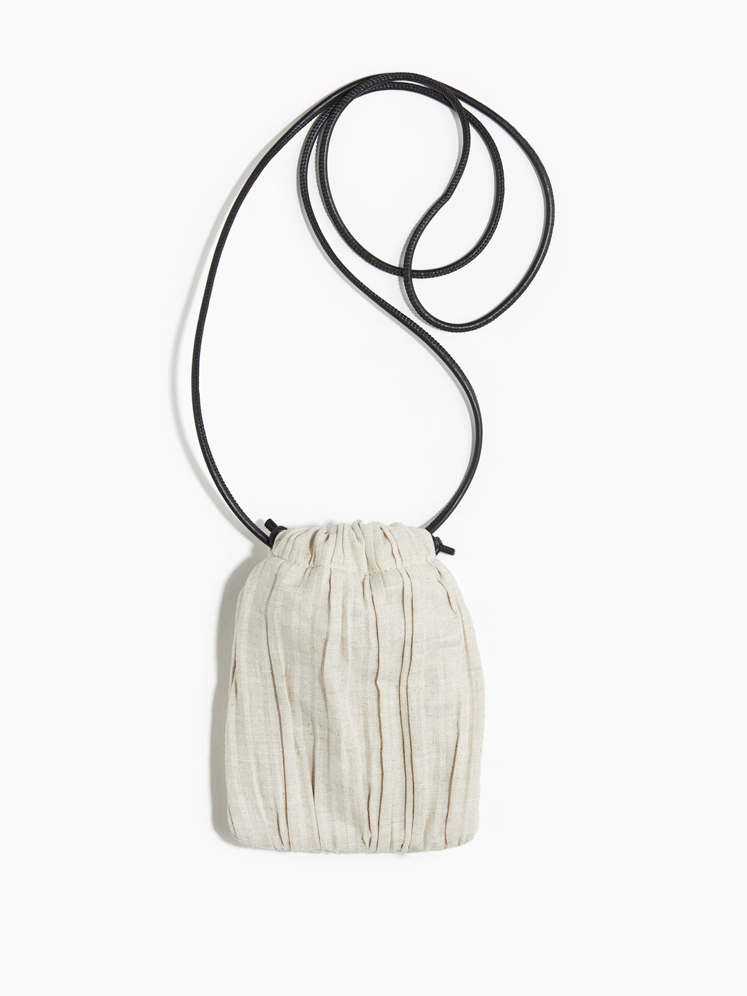 Linen-blend drawstring phone bag