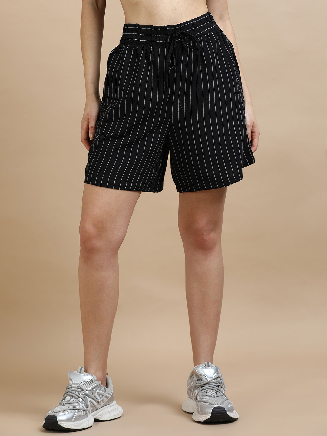 Glam & Chique Women's Striped Shorts with Elasticated Waistband