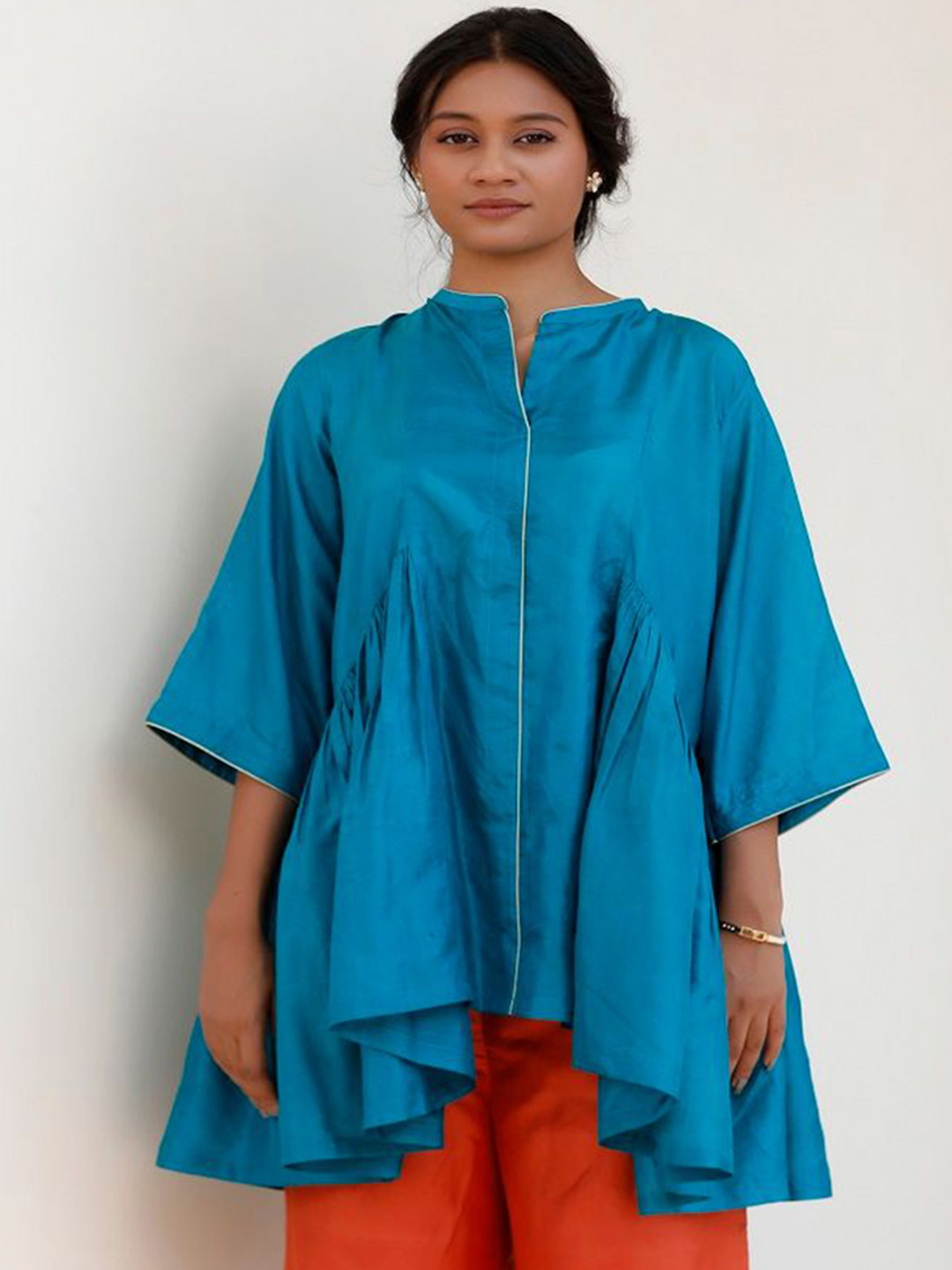 Eeda A-Line Pure Silk Kurti With Palazzos