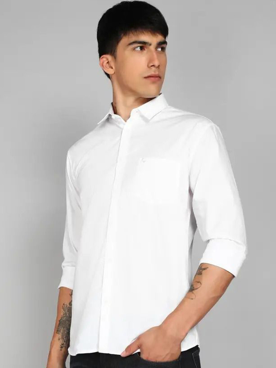 YASA CREATION Men Solid Spread Collar Cotton Casual Shirt