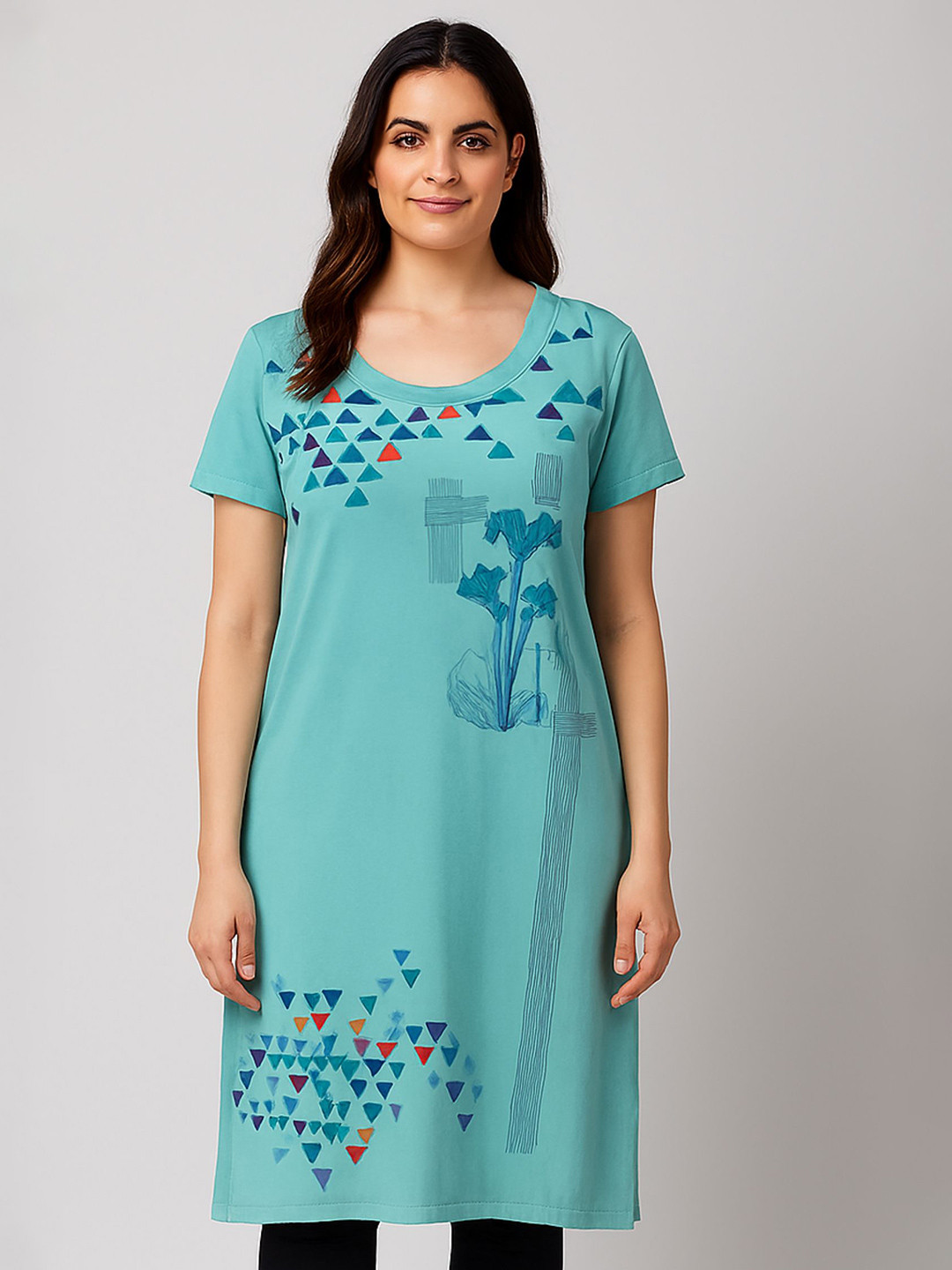 SANDPIPER Women Geometric Printed Cotton Longline Top