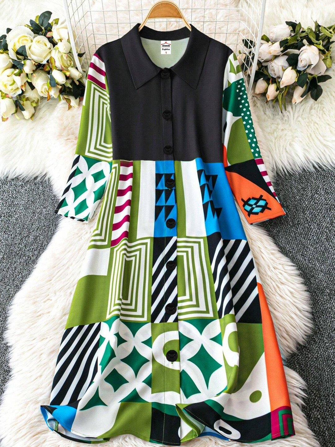 ALANTA Girls Printed Button Down Georgette Fit & Flare Maxi Dress