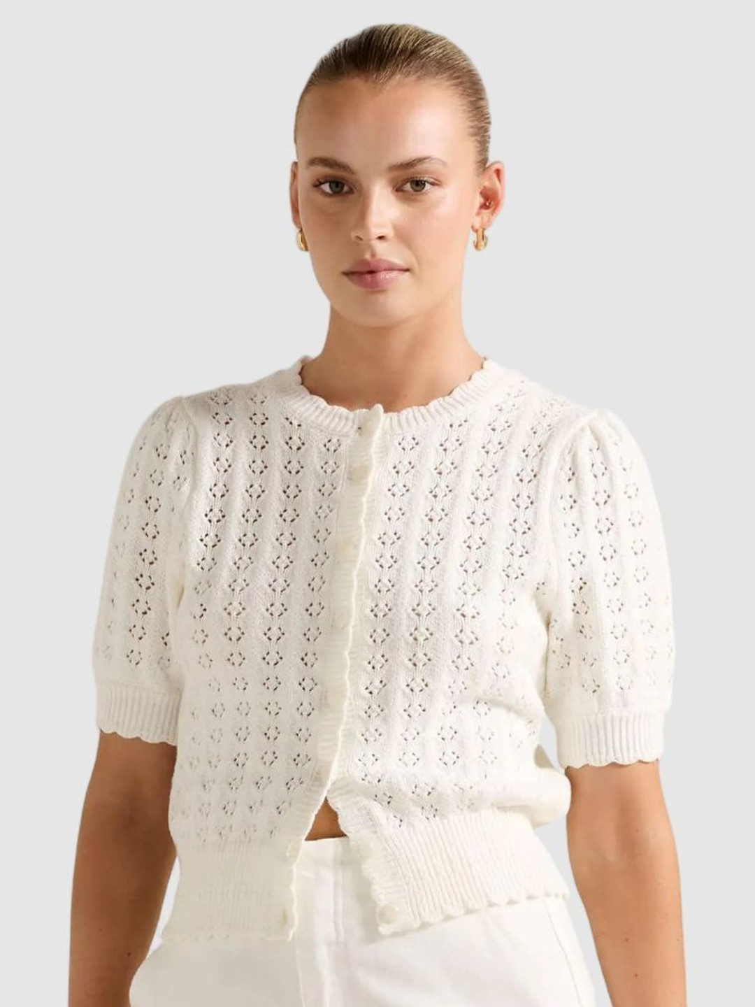 Forever New Women Puff Sleeve Ruffles Crop Top