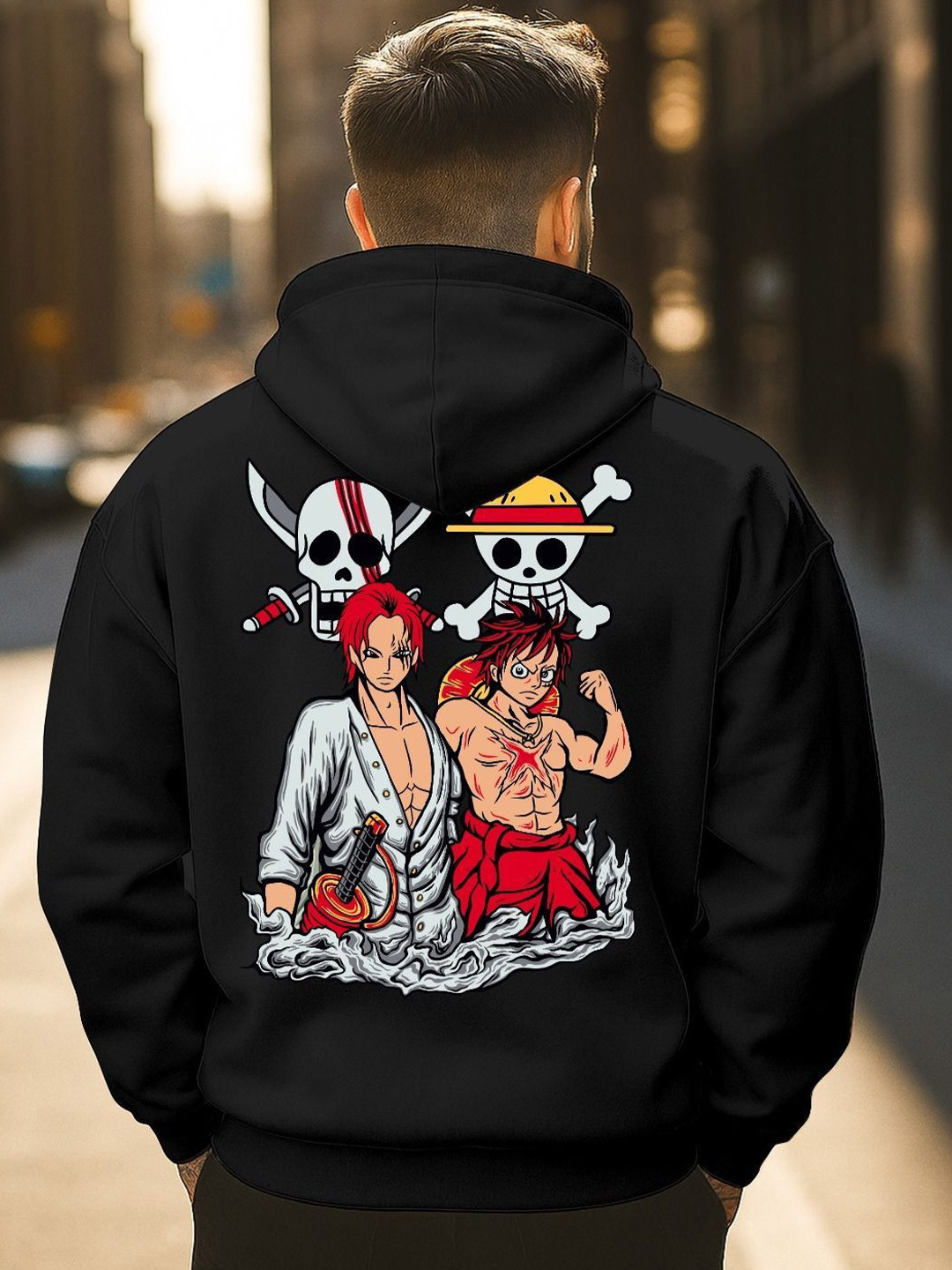 Triptee Men Shanks & Monkey D. Luffy Anime Printed Hooded Neck Sweatshirt