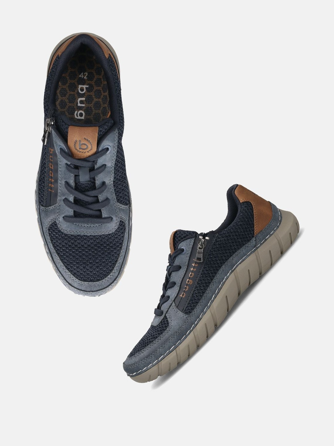 Bugatti Men Dark Blue Textile Lace-Ups Comfort Insole Solid Round Toe Sneakers