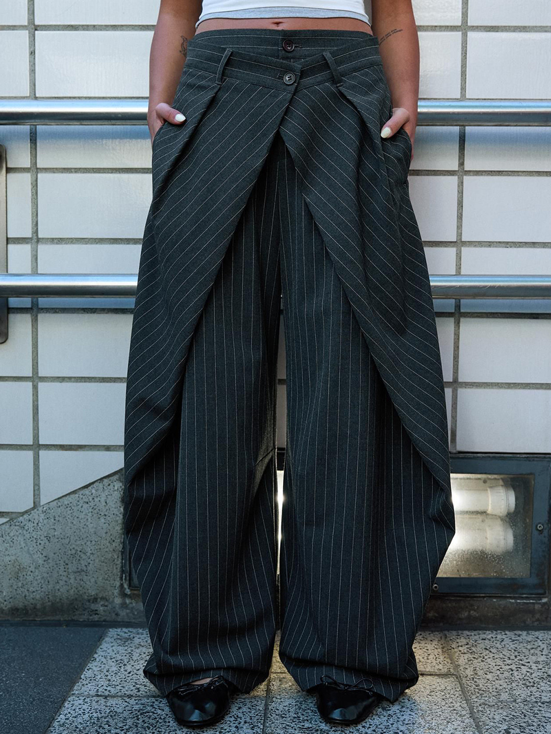 Bershka Women Striped Low-Rise Trousers