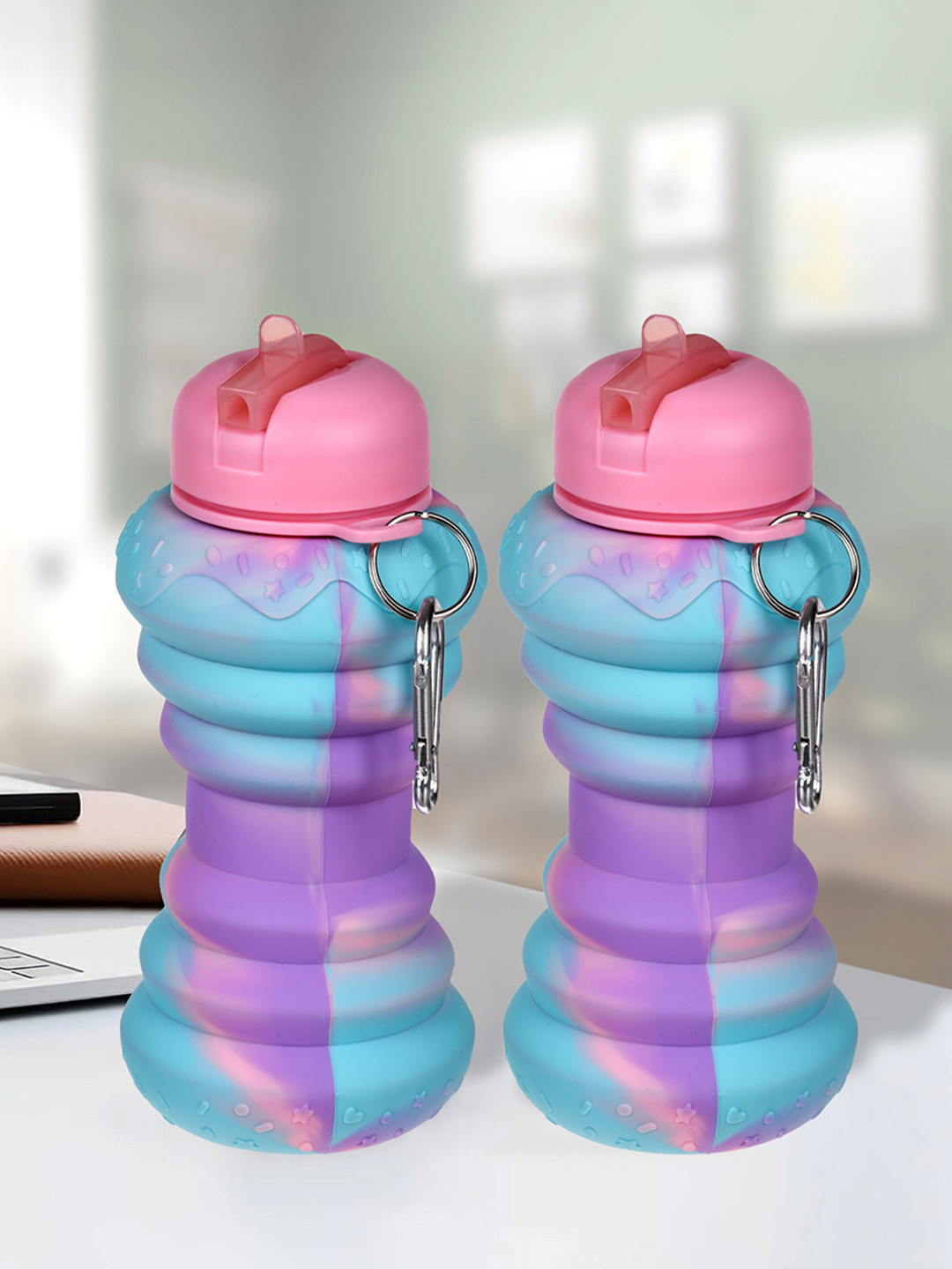 Aura Pink & Blue 2 Pieces Flip Cap Water Bottles 600ml Each