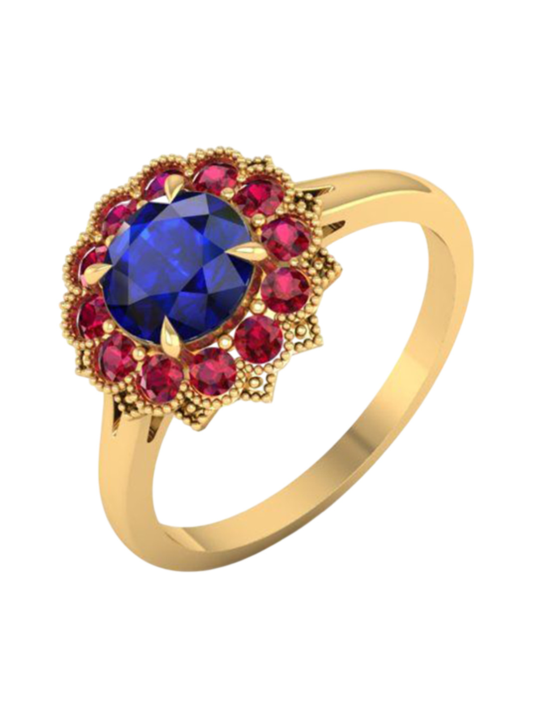 Eddicted 925 Sterling Silver 14K Gold-Plated Sapphire & Faux Ruby Studded Finger Ring