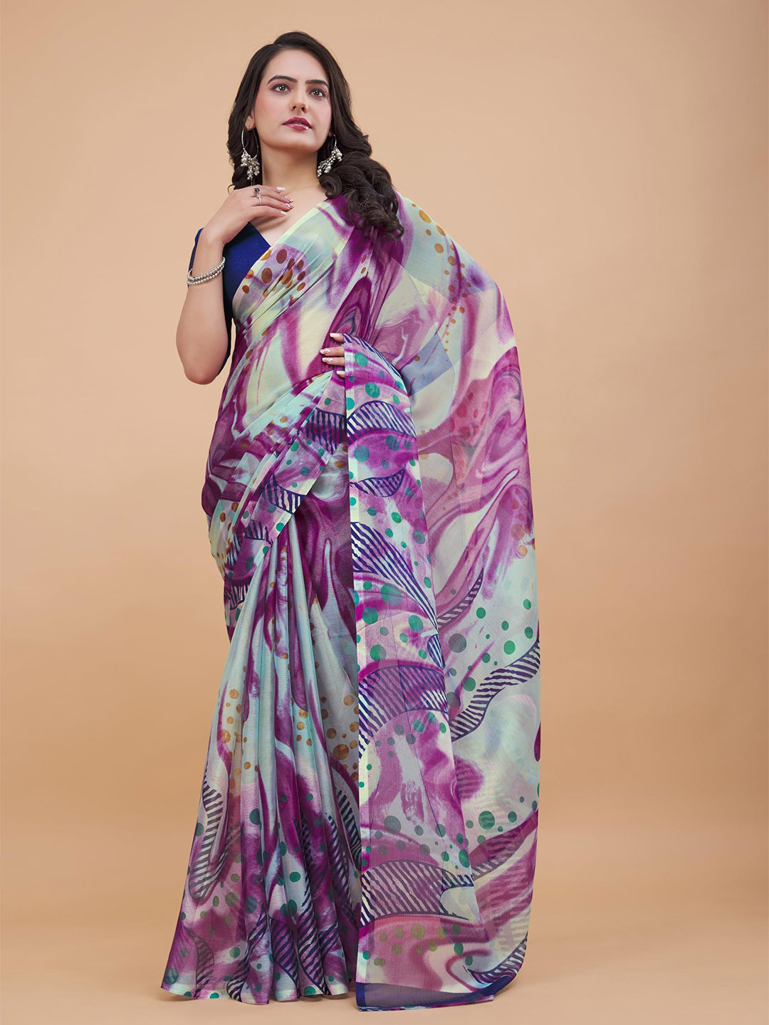 Garden Vareli Pure Chiffon Abstrat Printed Saree