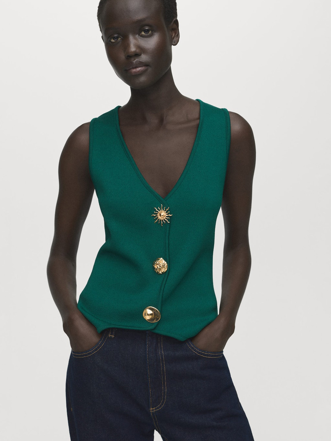 MANGO Jewelled Button Vest Style Top