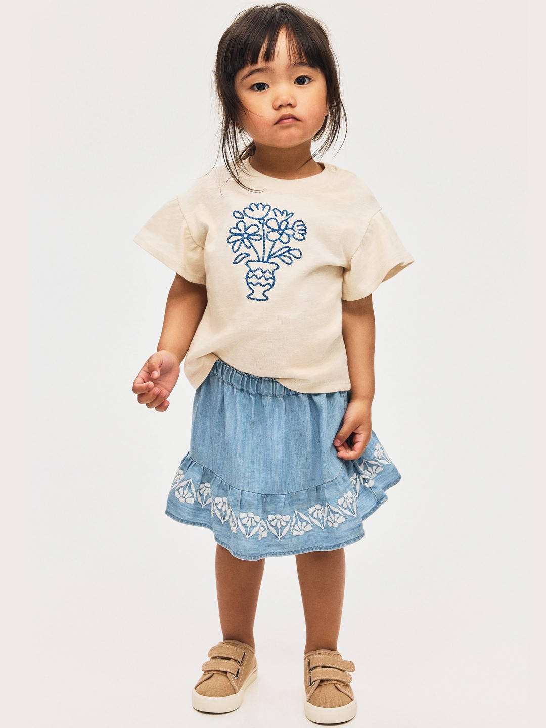 H&M Girls Embroidery-Detail Denim Skirt