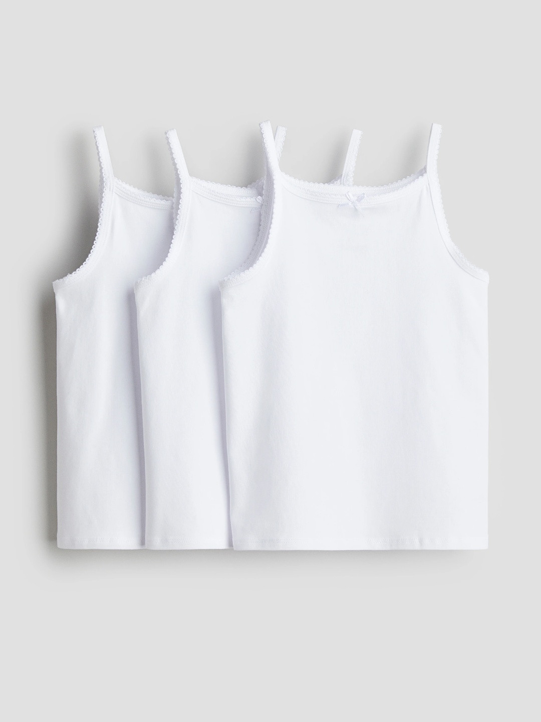 H&M Girls White Solid 3-Pack Jersey Vest Pure Cotton Tops