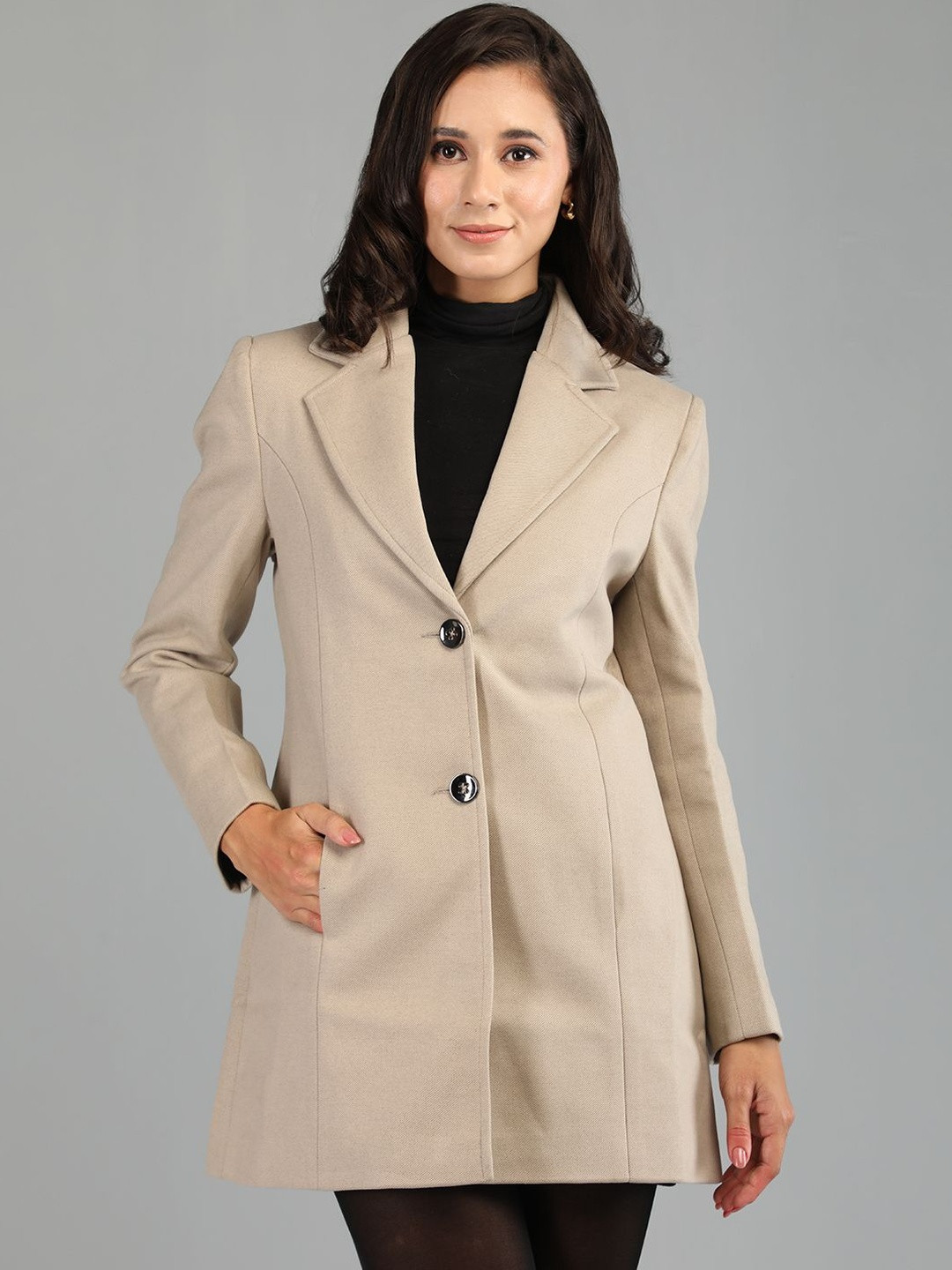 Roadster Women Beige Casual Regular Fit Notched Lapel Long Sleeves Stylish Winter Coat