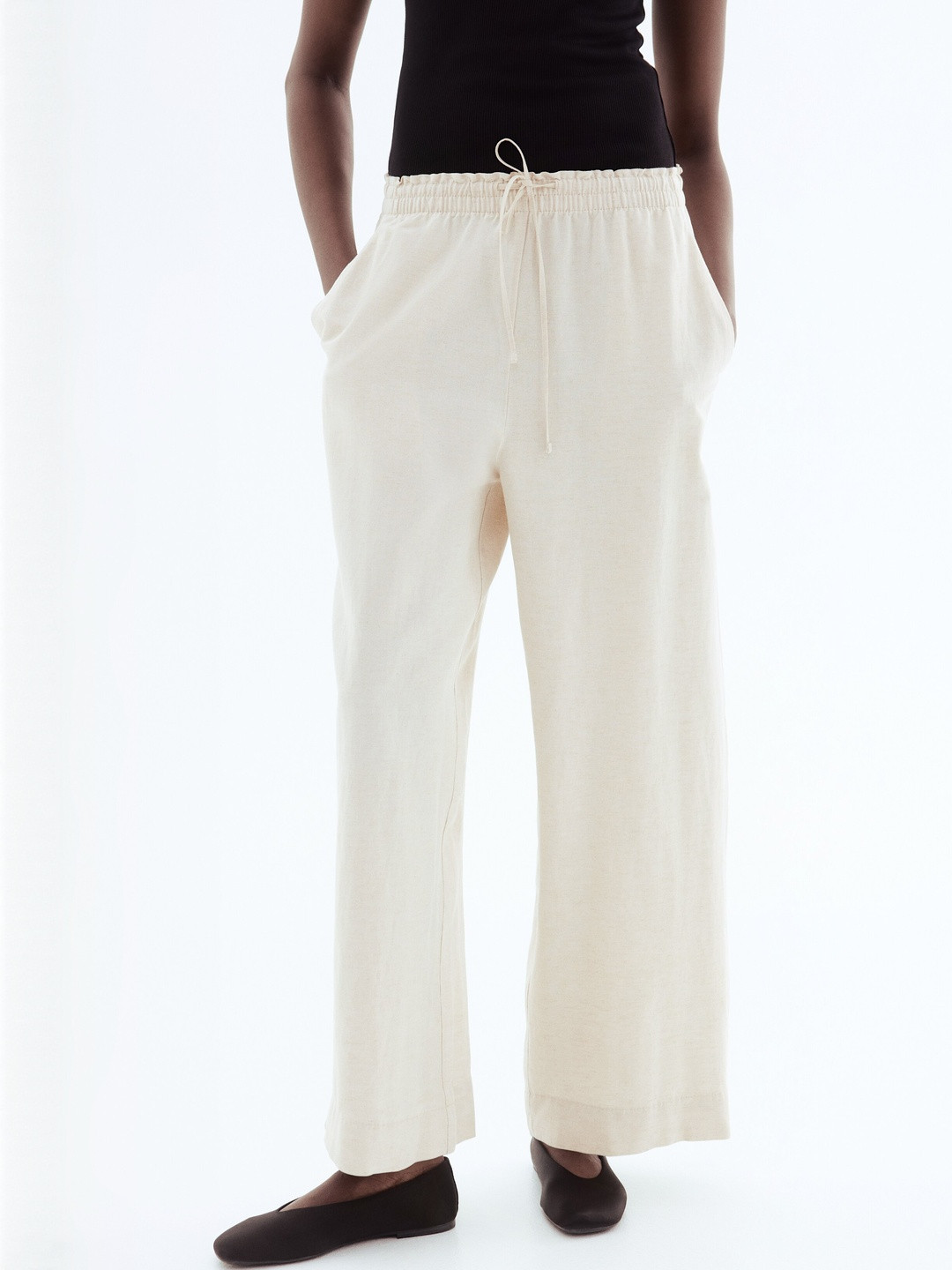H&M Cropped Linen-Blend Trousers