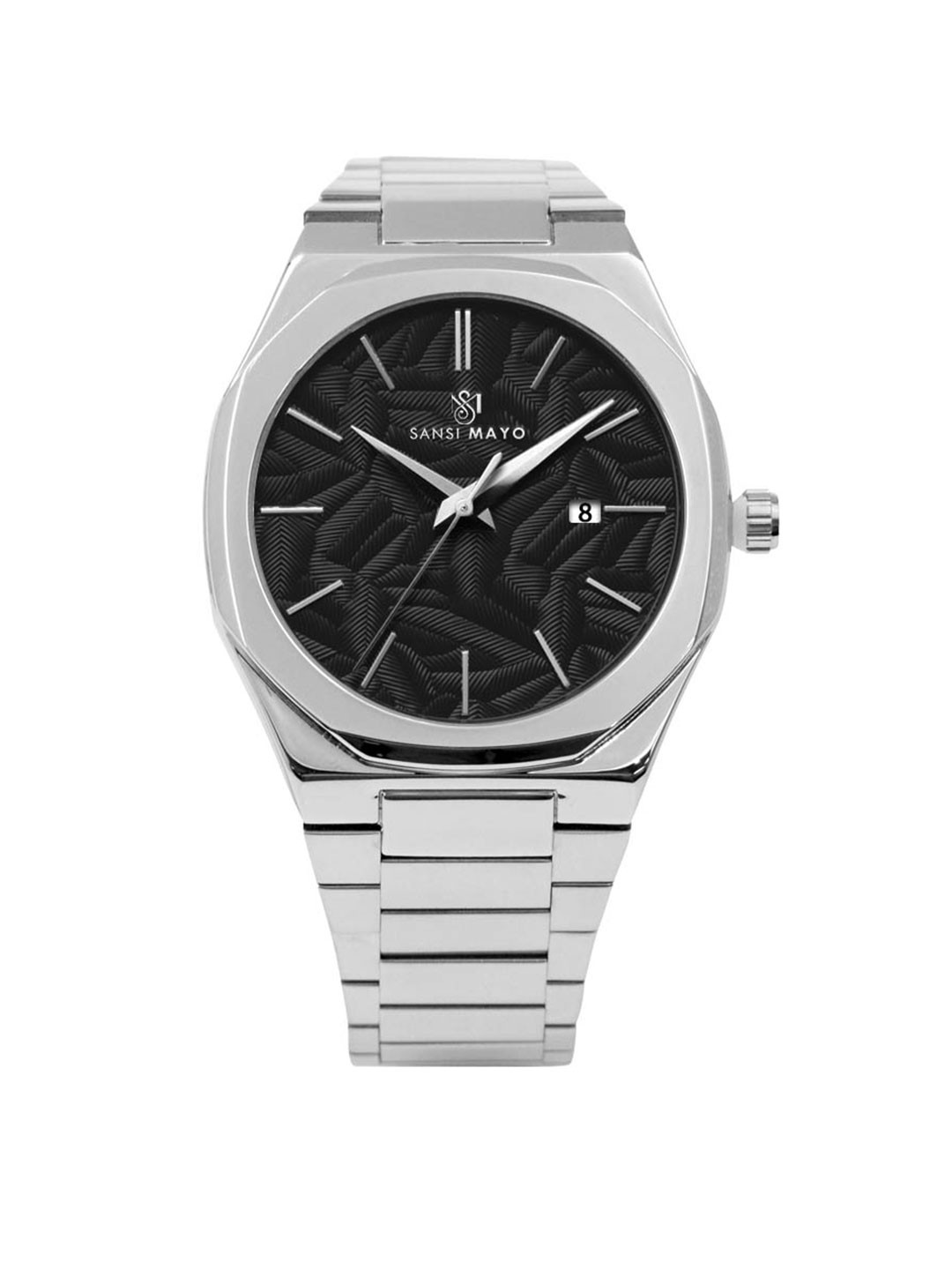 SANSIMAYO Men Stainless Steel Bracelet Style Straps Analogue Watch SM-M-165-S-S-B