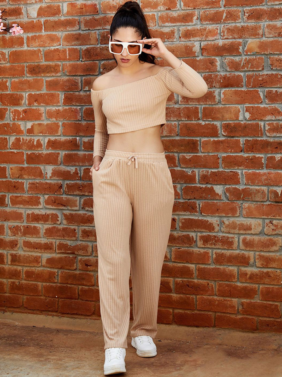 PINACOLADA Ribbed Off-Shoulder Top & Trousers